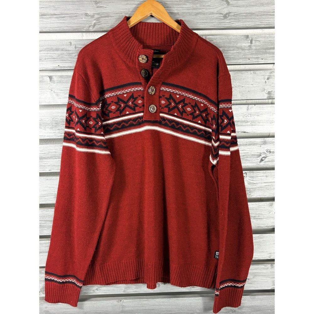Buffalo Jeans Sweater Mens XL 1/4 Button Long Sleeve Southwest Acrylic/Wool